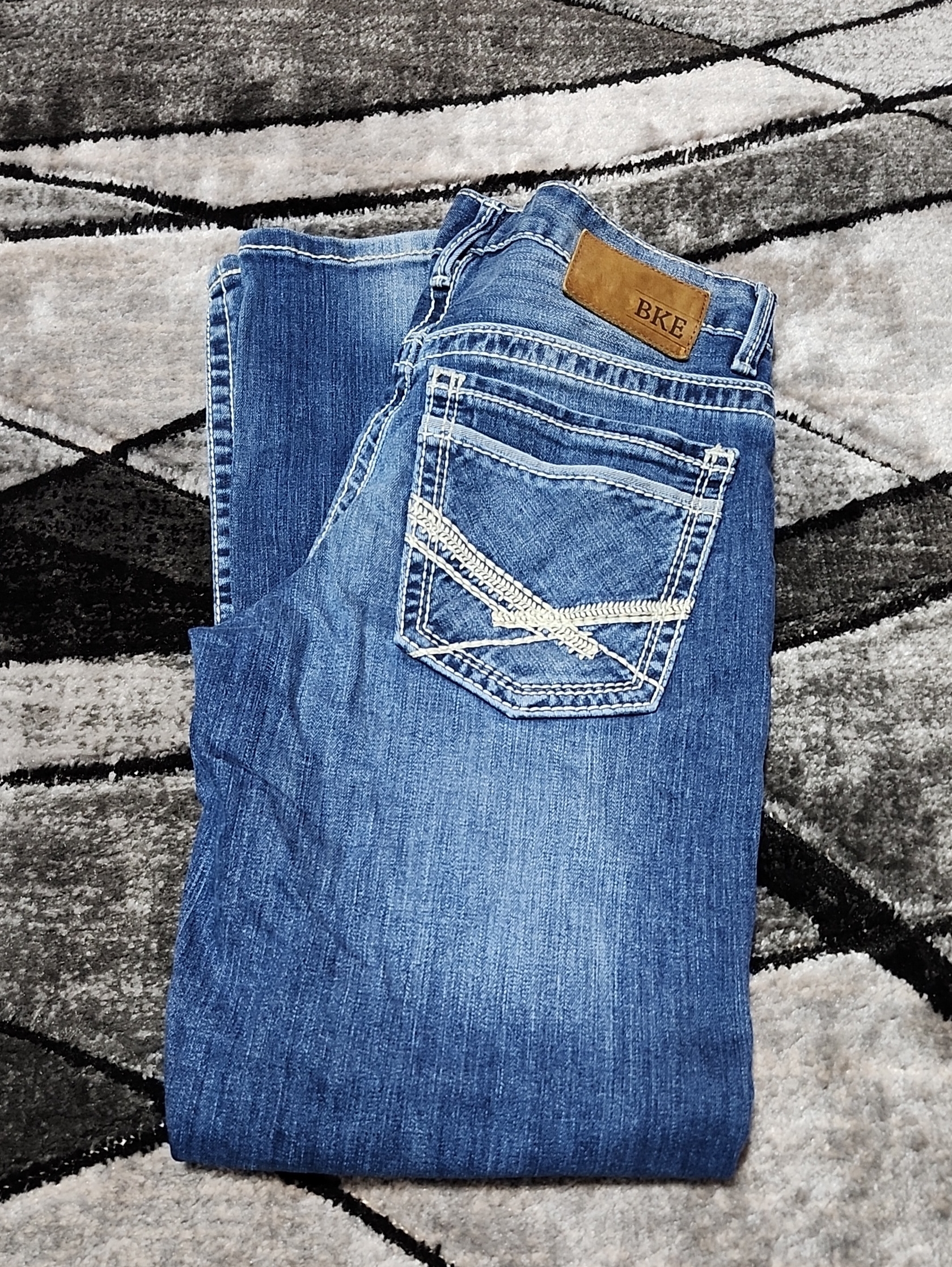 Bke Jake Embroidered Double Back Pockets Straight-Leg Denim Jean